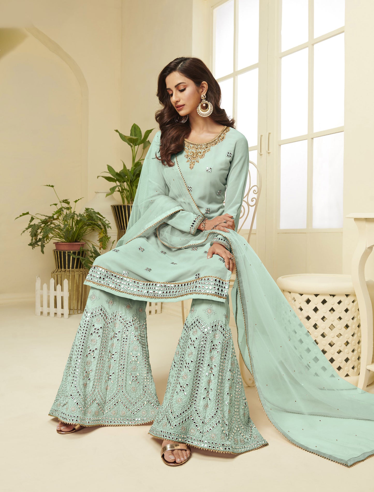 Sky Blue Gota Work Georgette Festive Sharara