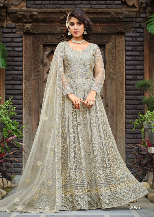 Grey Heavy Embroidered Net Bridesmaid Anarkali