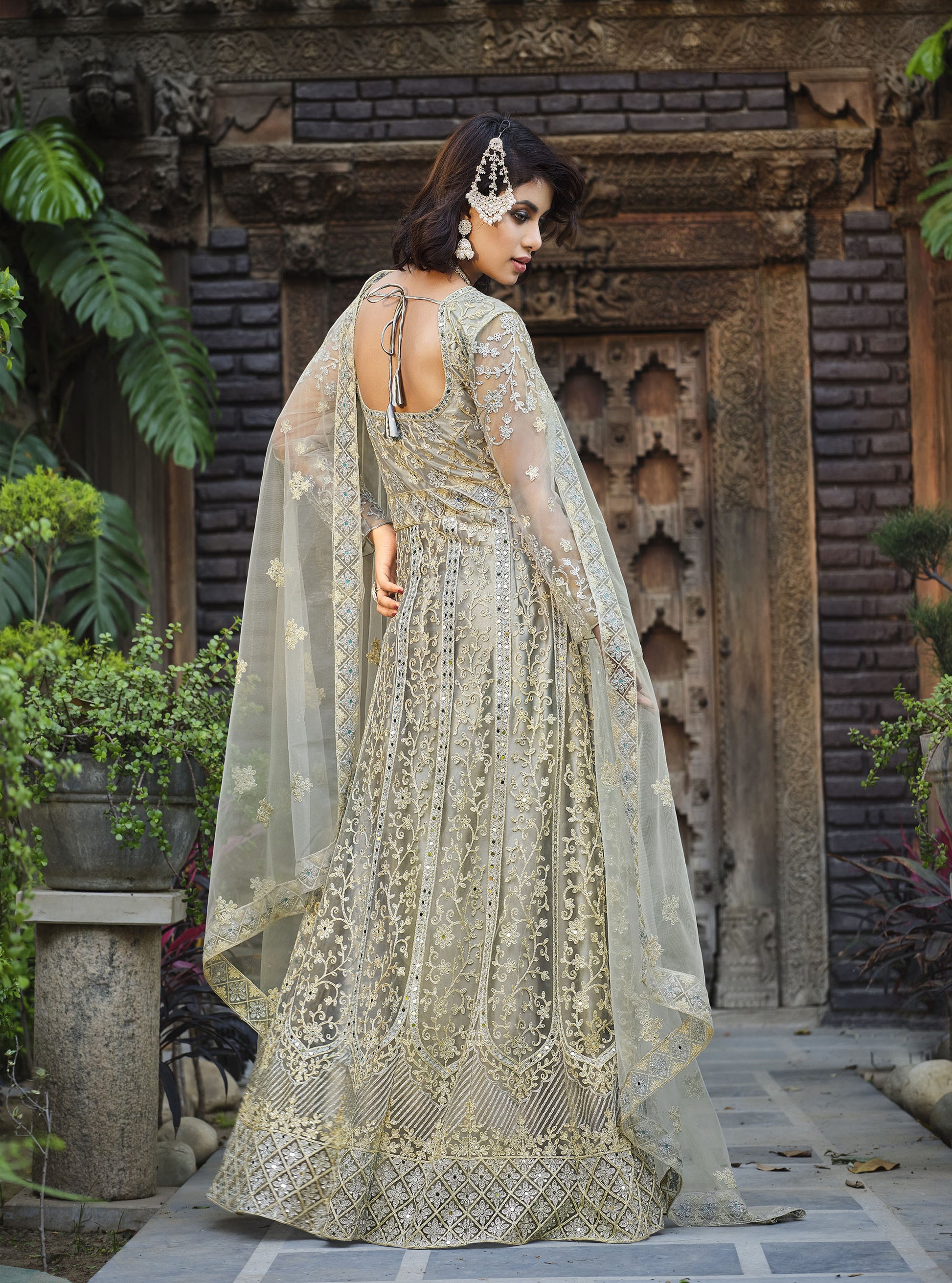 Grey Heavy Embroidered Net Bridesmaid Anarkali