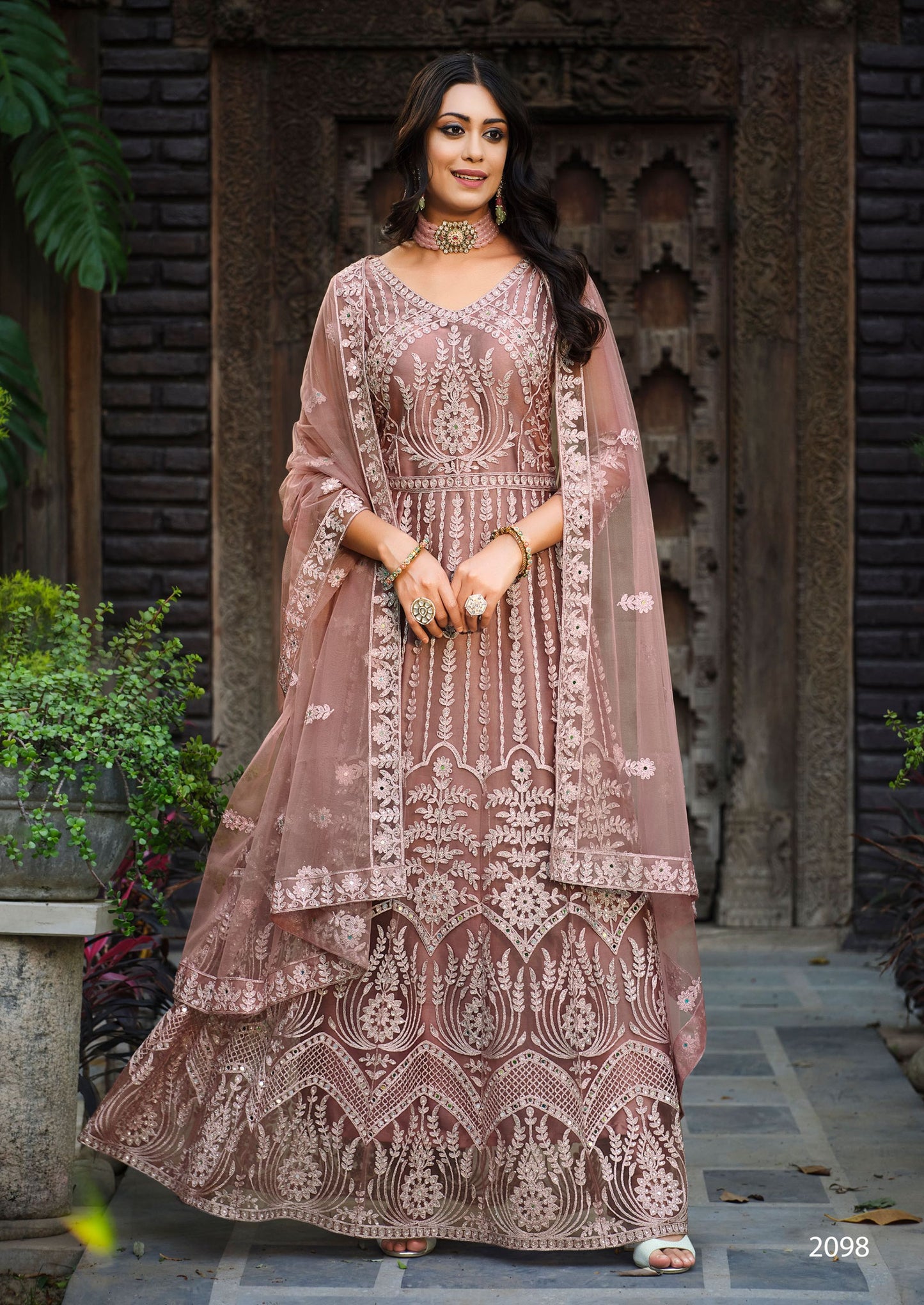 Mauve Heavy Embroidered Net Bridesmaid Anarkali