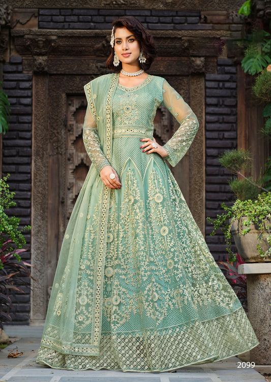 Sea Green Heavy Embroidered Net Bridesmaid Anarkali