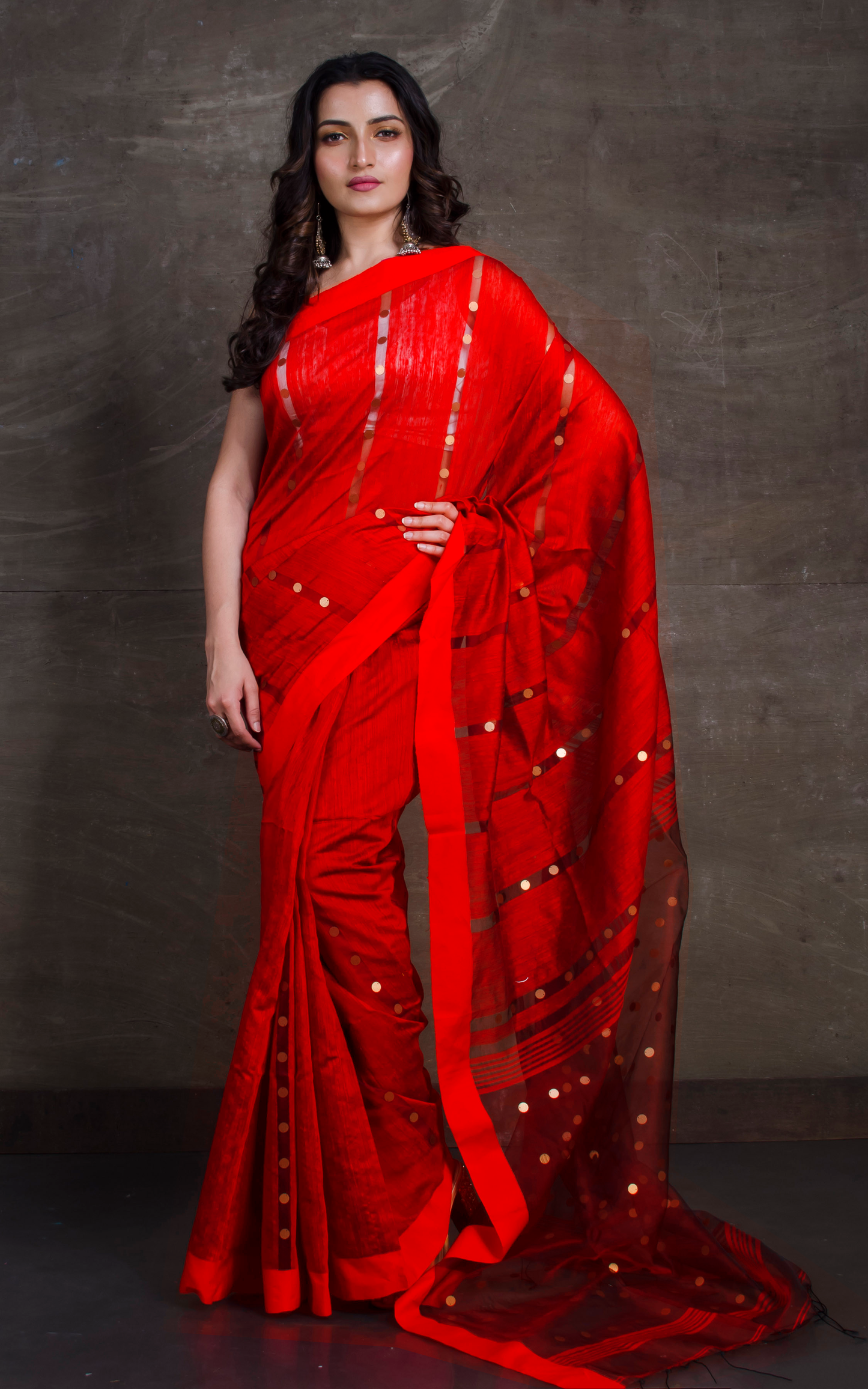 Designer Pure Matka Tussar Silk Saree in Bright Red