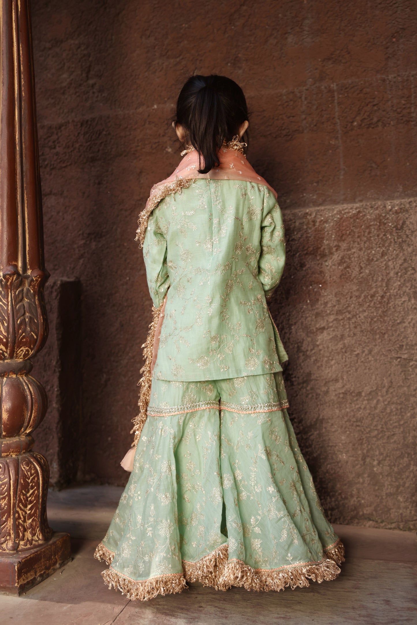 Green Embroidery Kurti Sharara