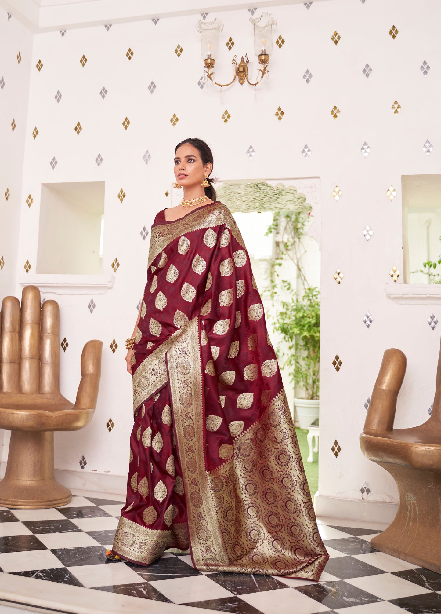 Wine Karnavati Pure Satin Silk Saree