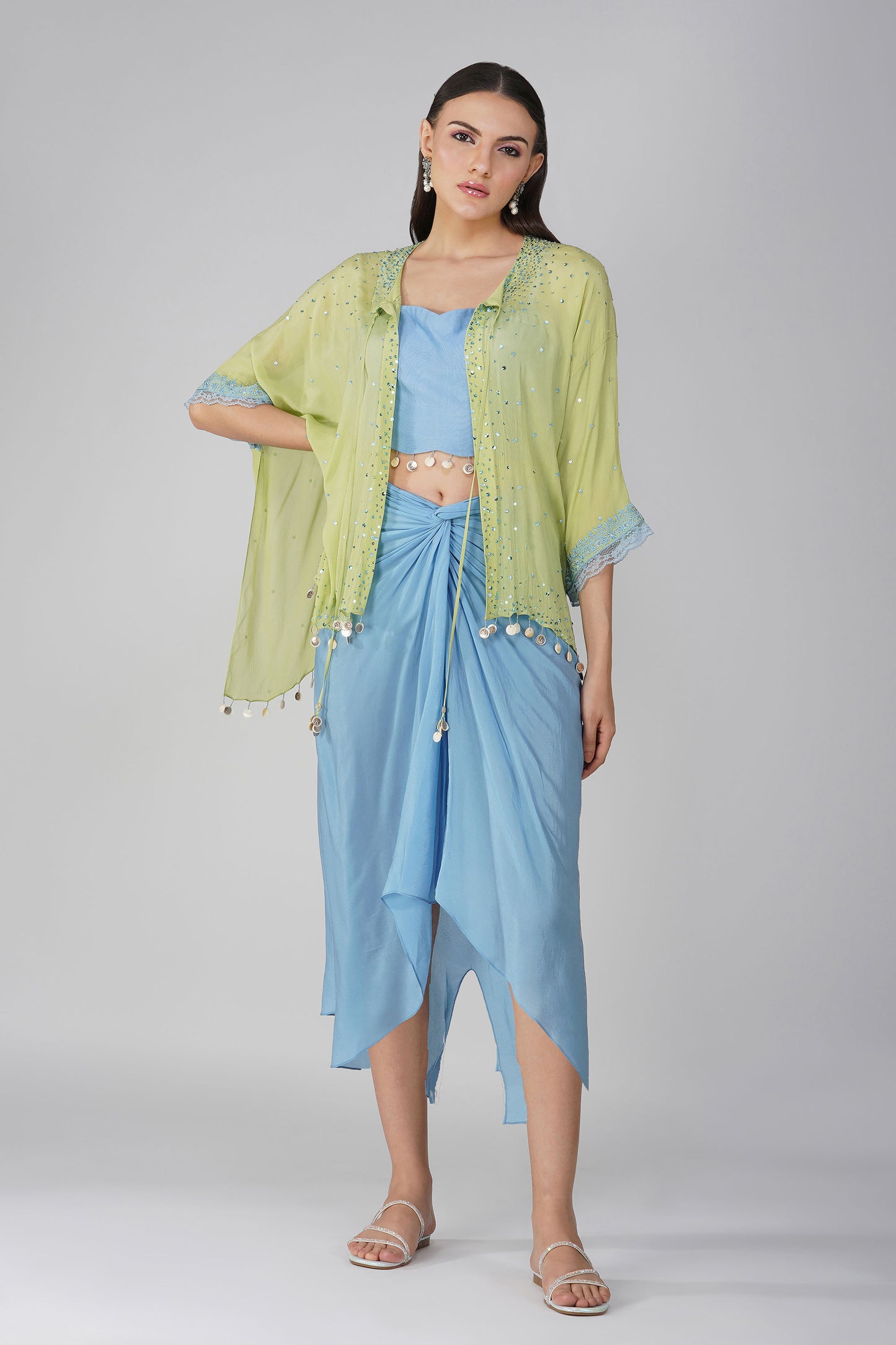 Blue Starry Sky Drape skirt and Cape Set