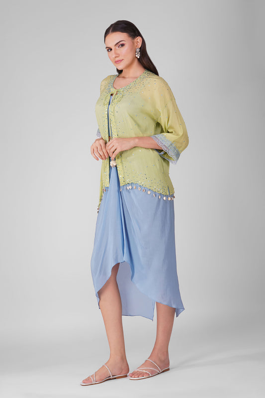 Blue Starry Sky Drape skirt and Cape Set