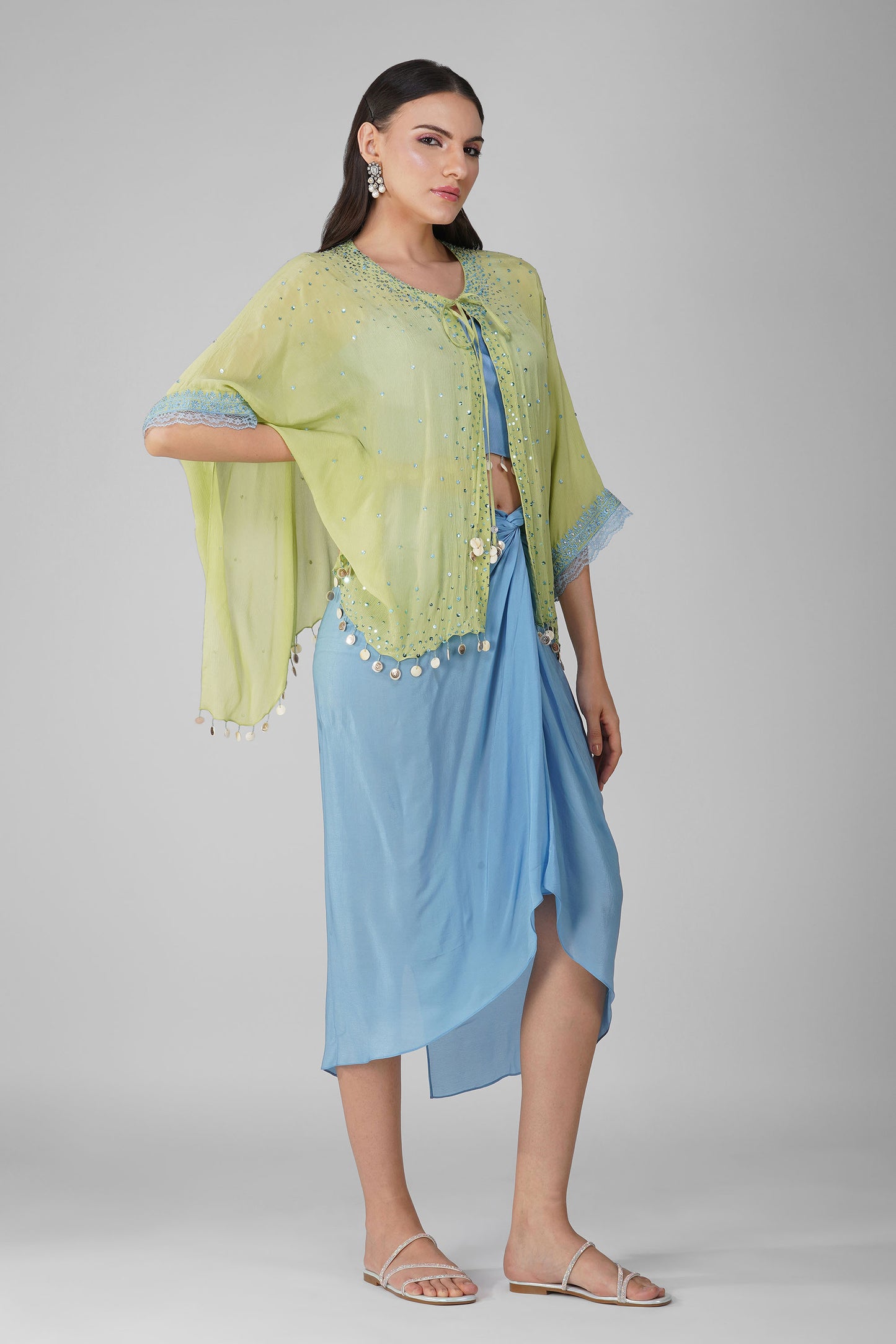 Blue Starry Sky Drape skirt and Cape Set