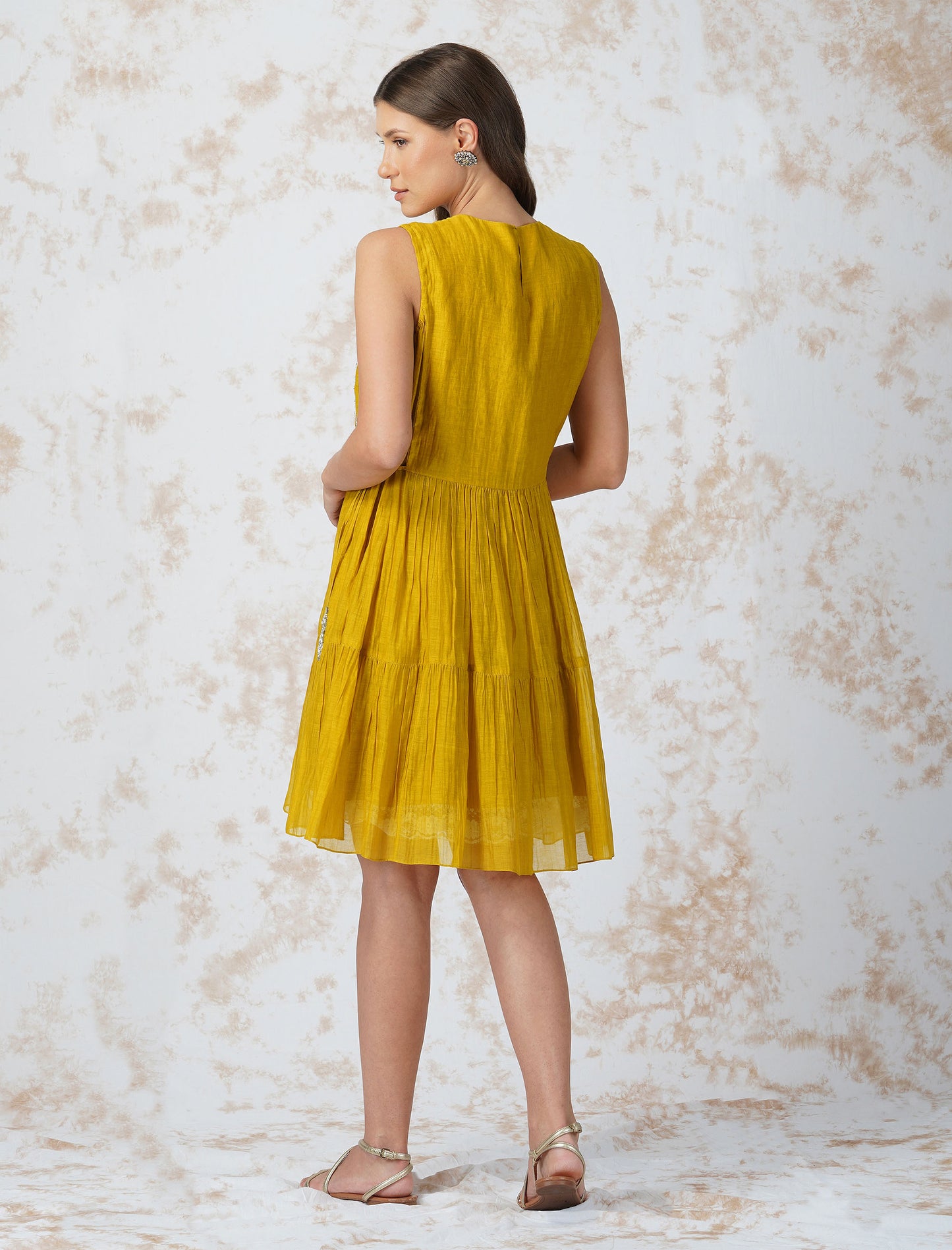 Antique Work Tiered Mustard Dress