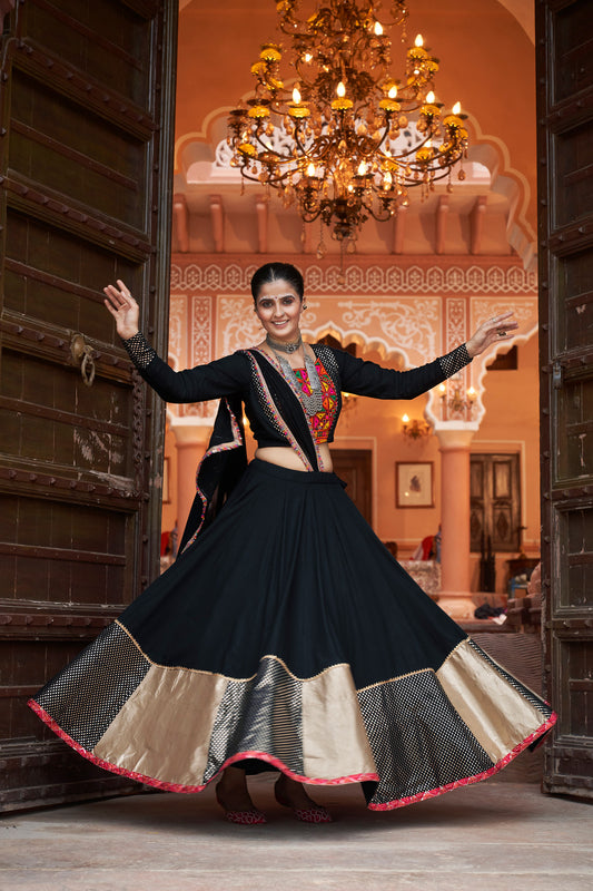 Black viscose rayon Foil Work Navratri Lehenga