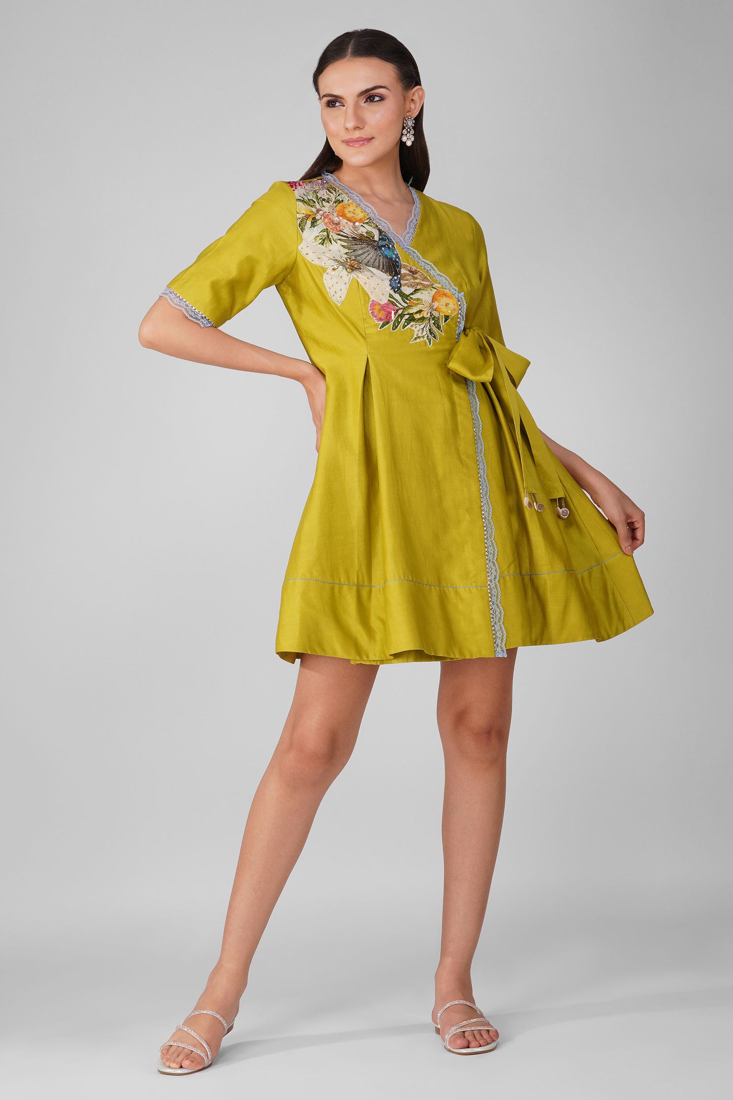 Lime Sky Garden Applique Wrap Dress