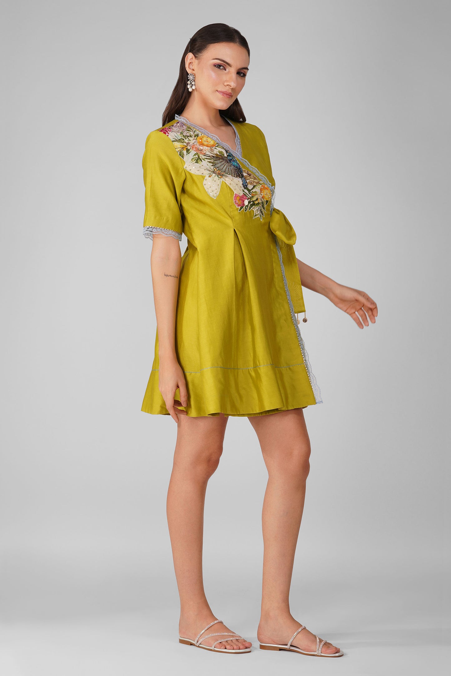 Lime Sky Garden Applique Wrap Dress