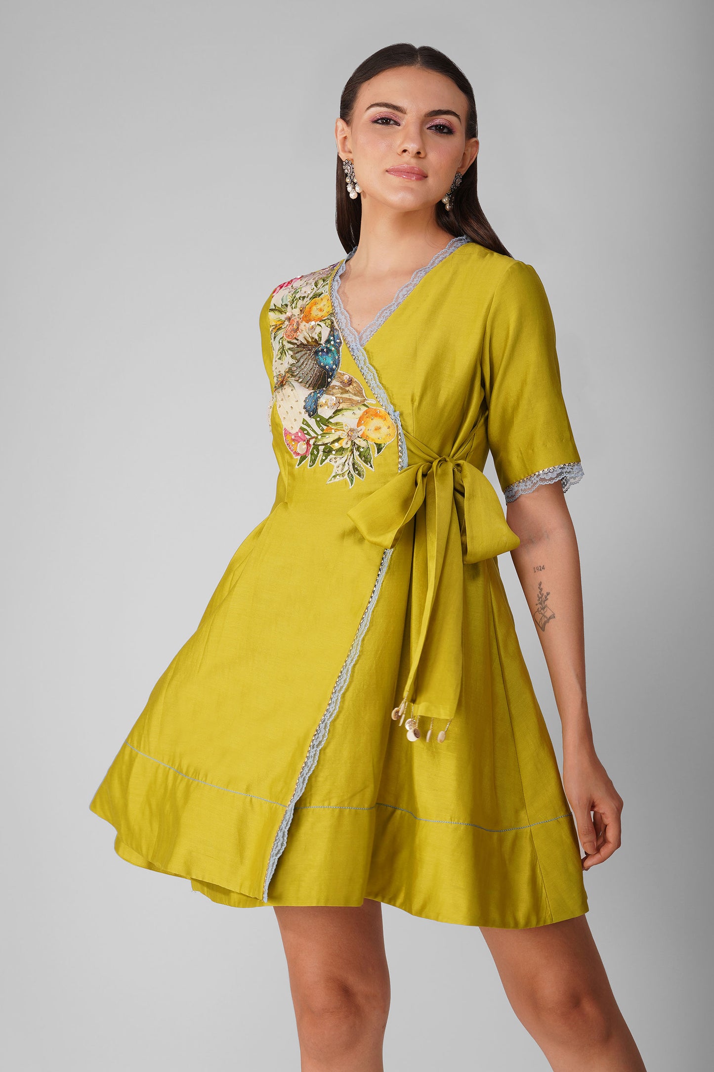 Lime Sky Garden Applique Wrap Dress