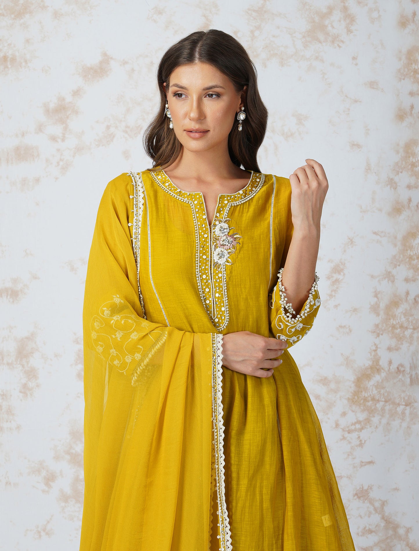 Baroque Flower Mustard Kurta Set