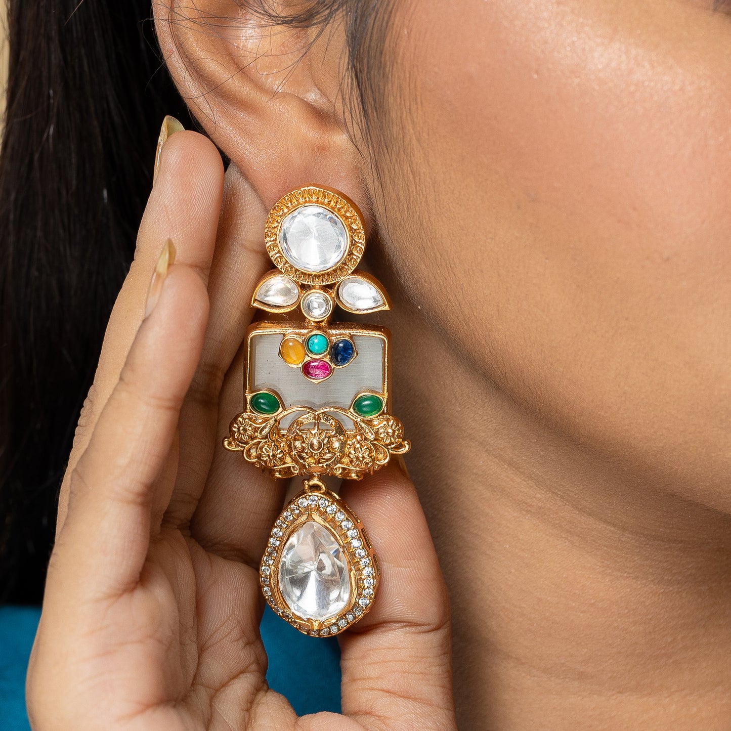 Zevar Club Kundan Navratana Semi Precious Earrings