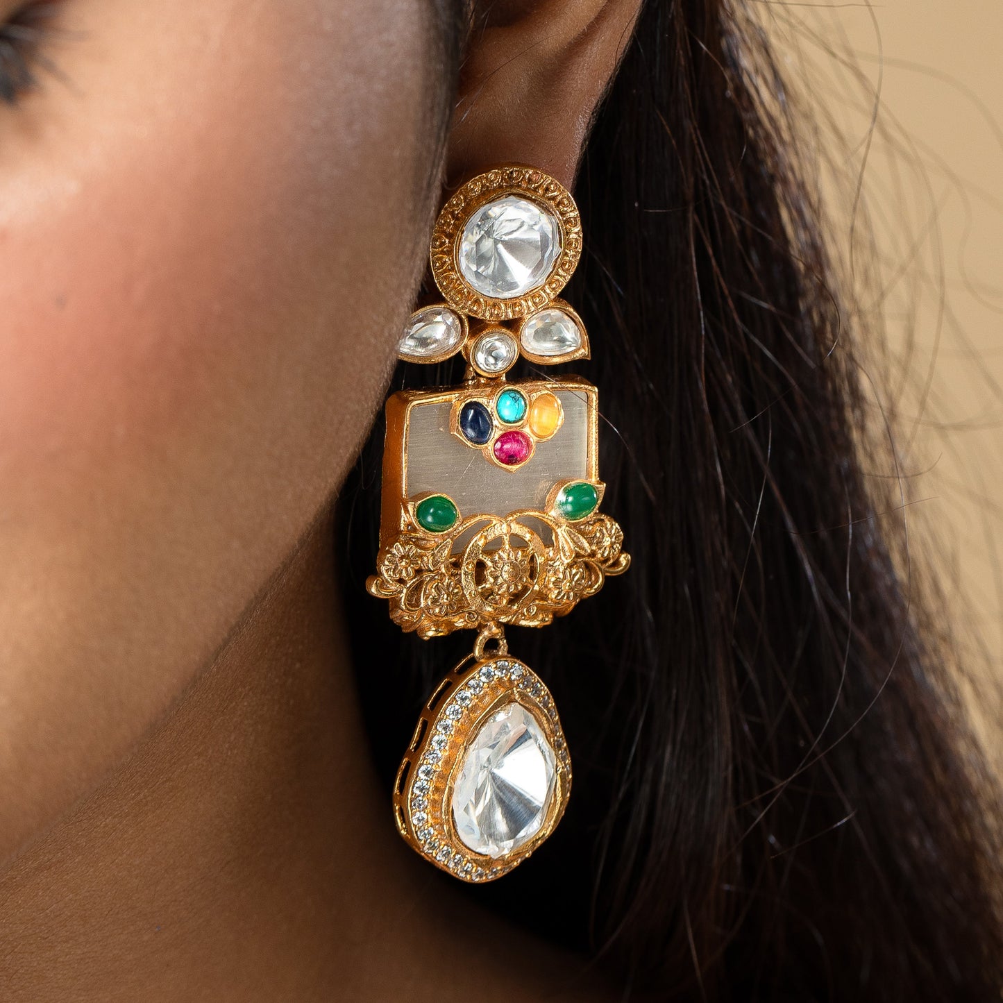 Zevar Club Kundan Navratana Semi Precious Earrings