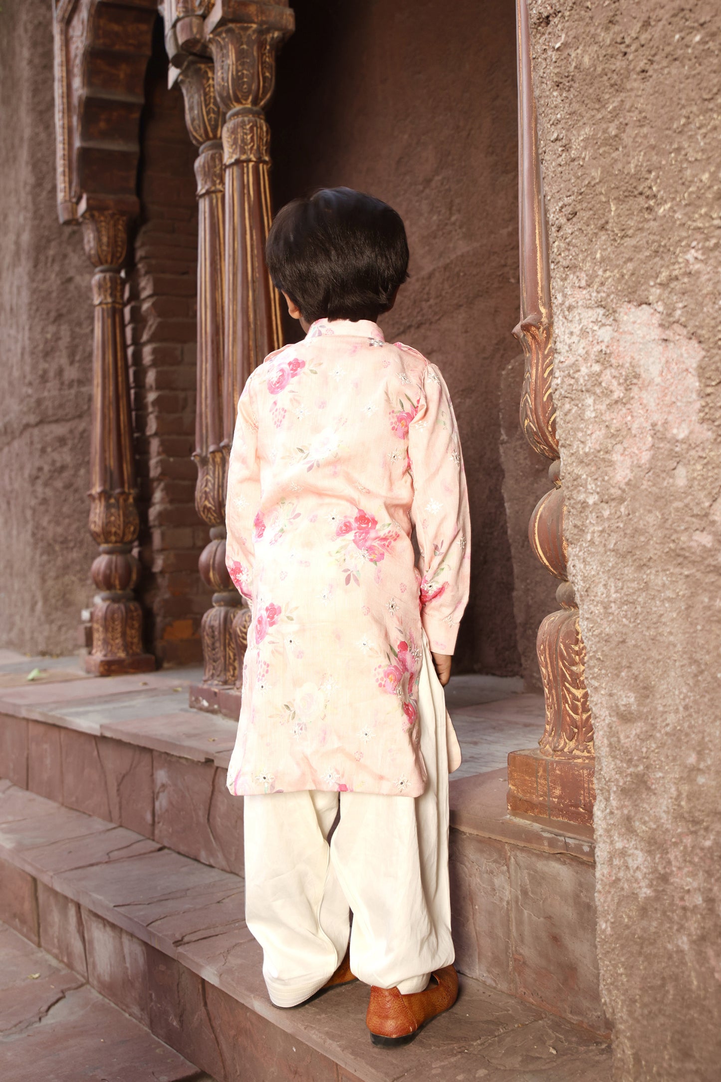 Peach Printed Kurta with Salwar