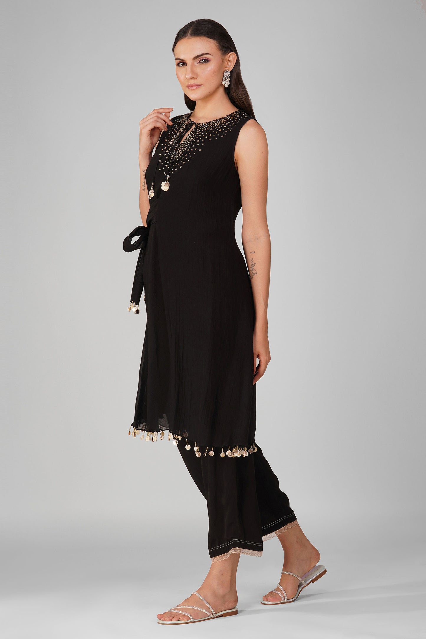 Starry Sky Asymmetric Black Tunic set