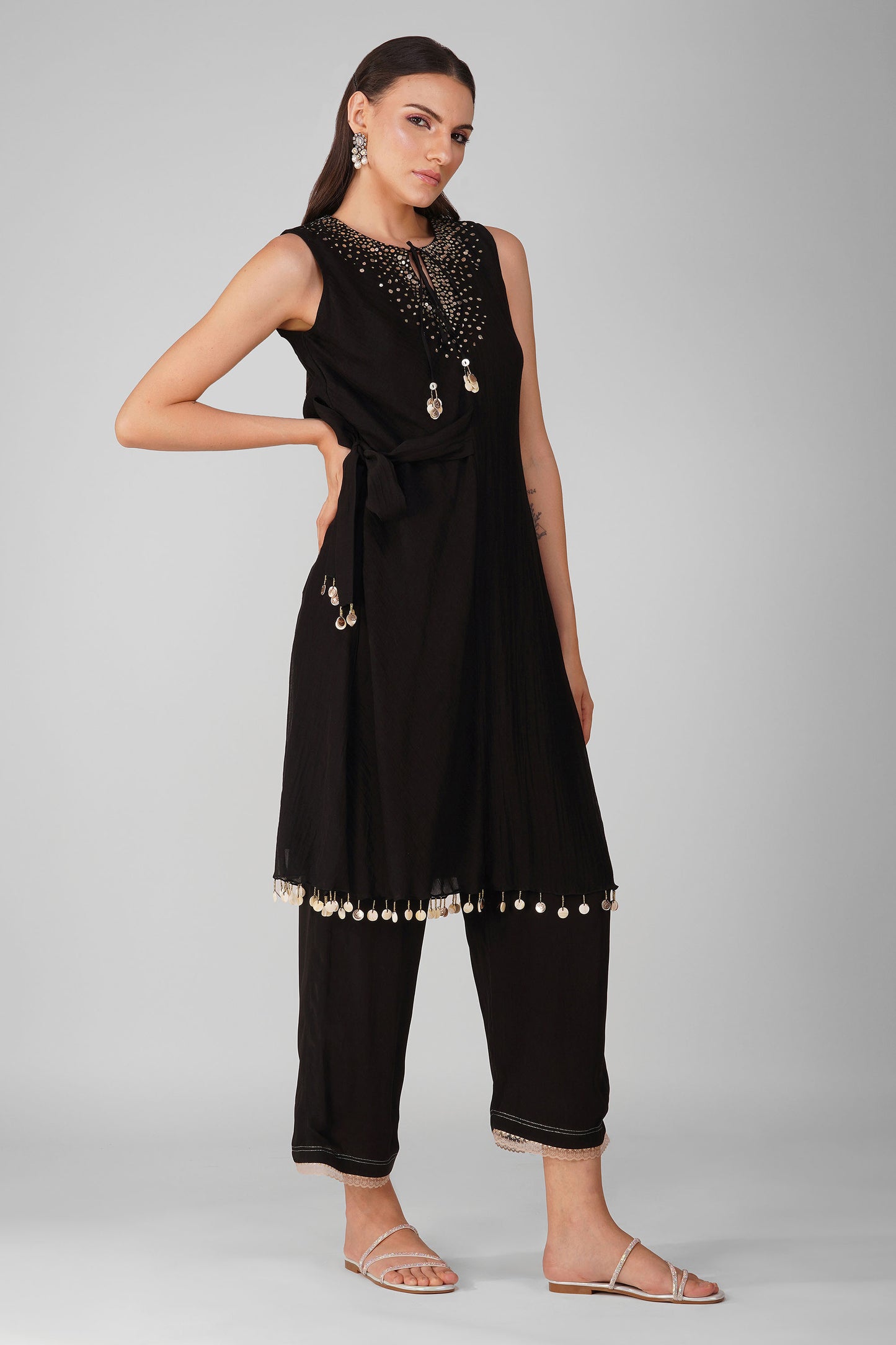 Starry Sky Asymmetric Black Tunic set