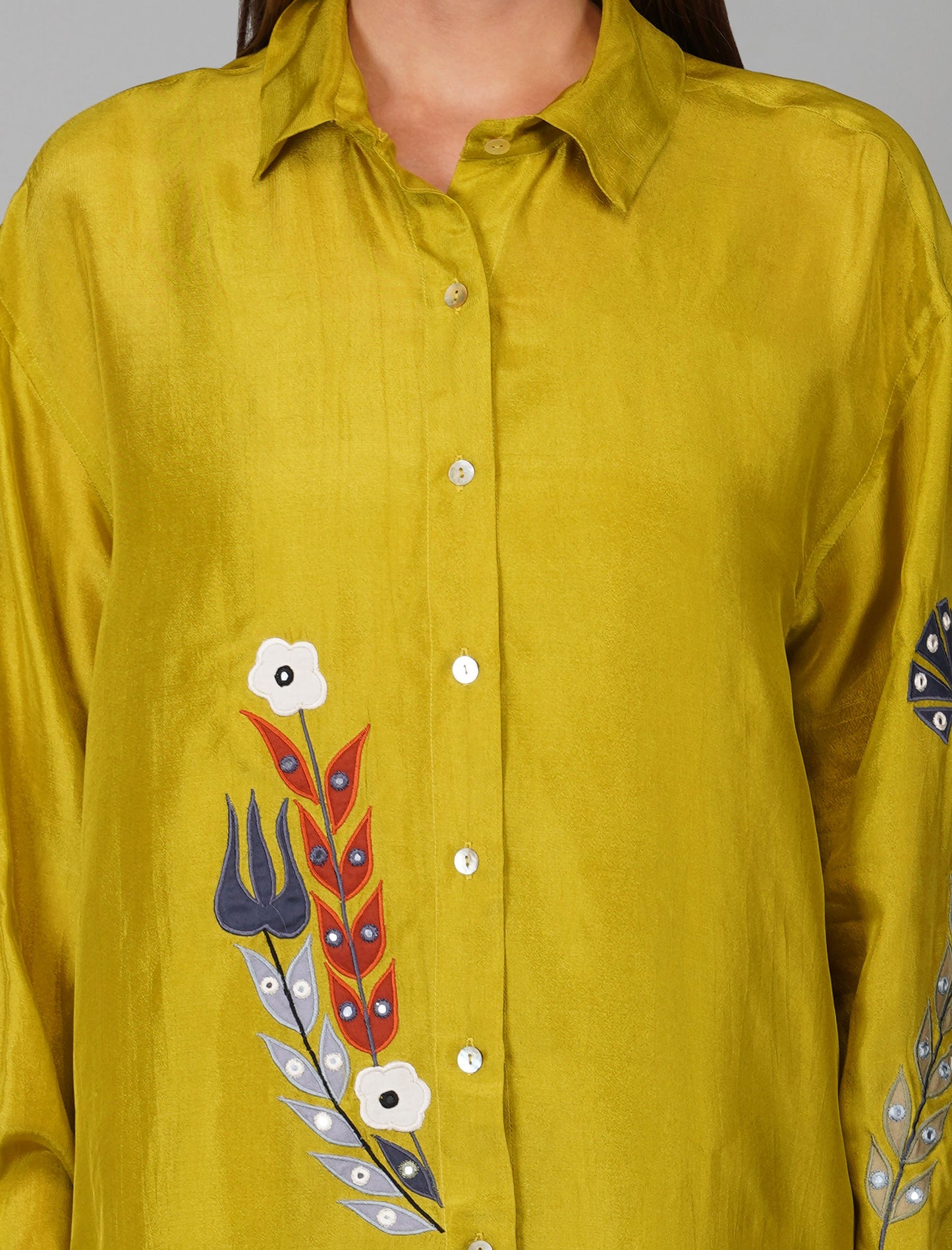 Citrus Green Shirt With Applique Flower