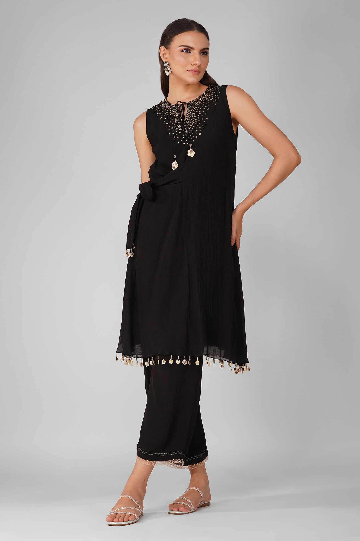 Starry Sky Asymmetric Black Tunic set