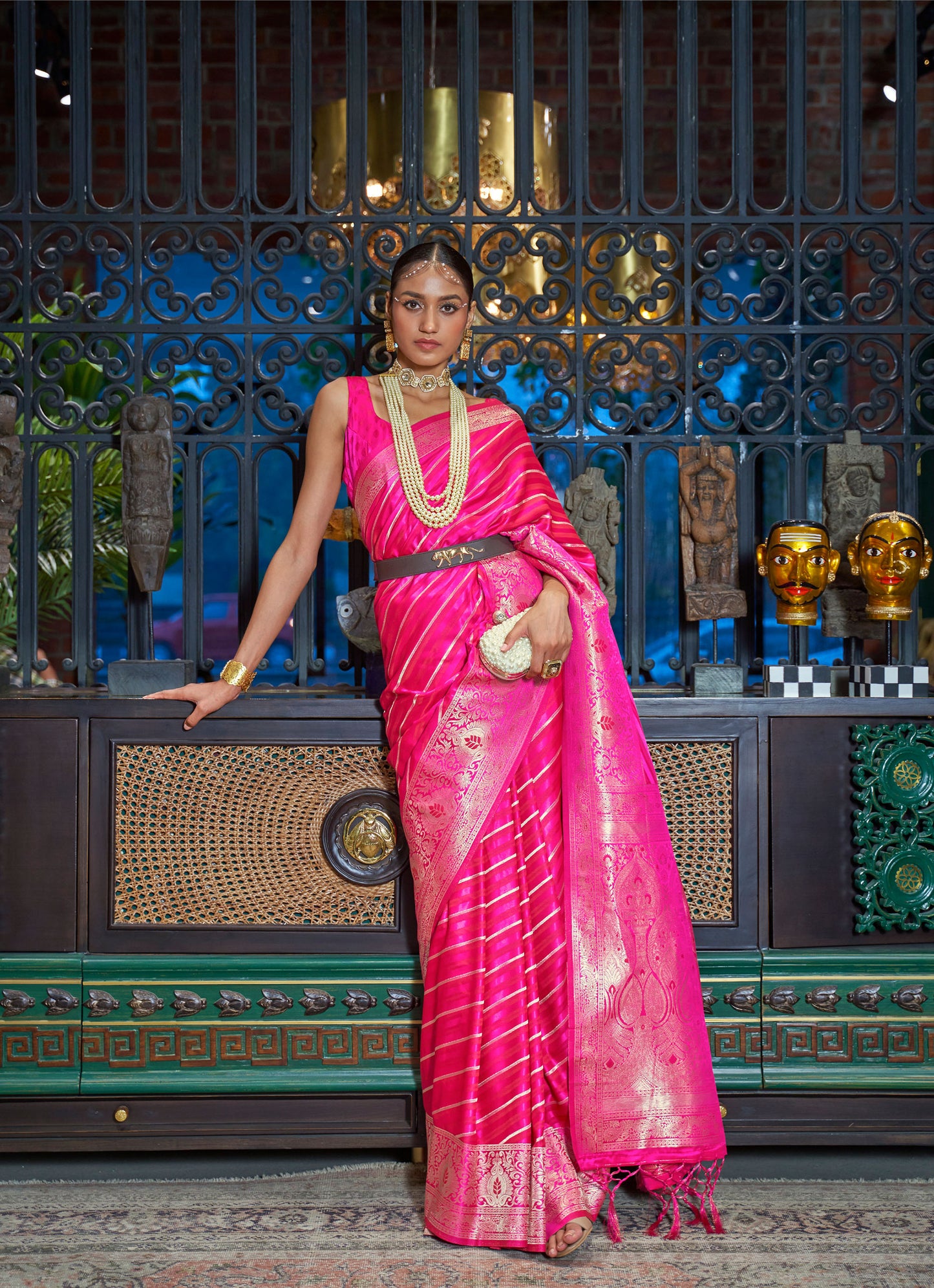 Pink Karadhya Pure Satin Handloom Saree