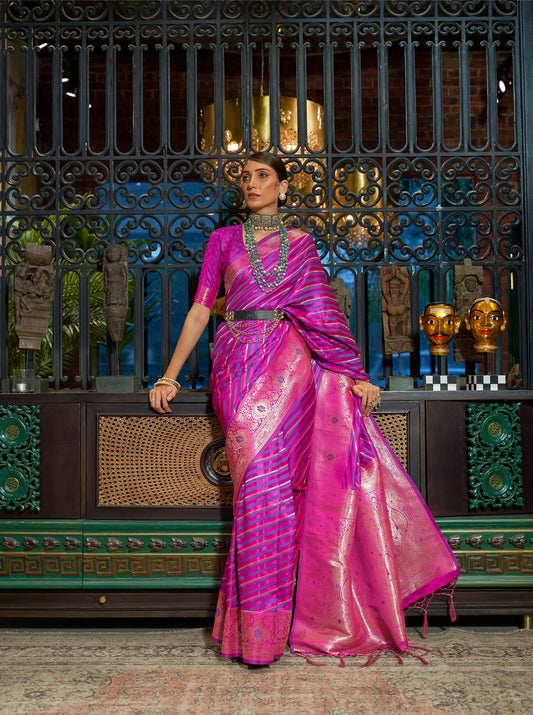 Magenta Karadhya Pure Satin Handloom Saree