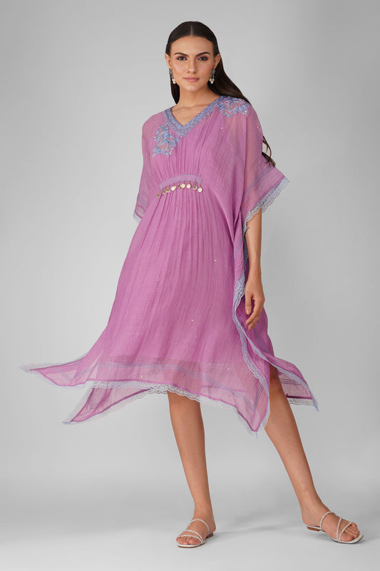 Purple Starry Rose Gathered Kaftan