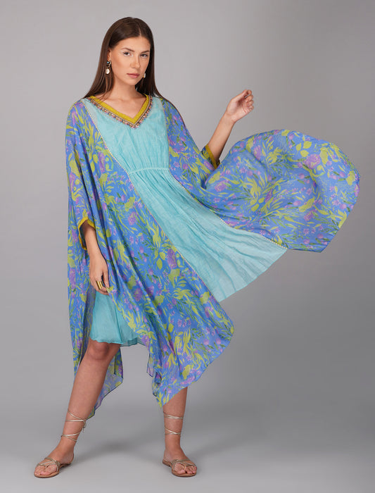 Flower Print Turquoise Blue Kaftan