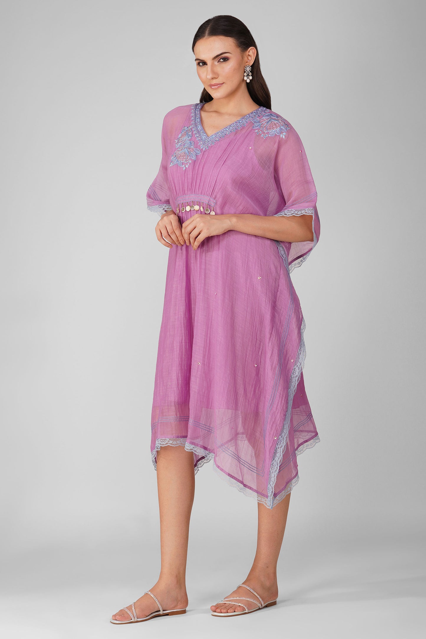 Purple Starry Rose Gathered Kaftan