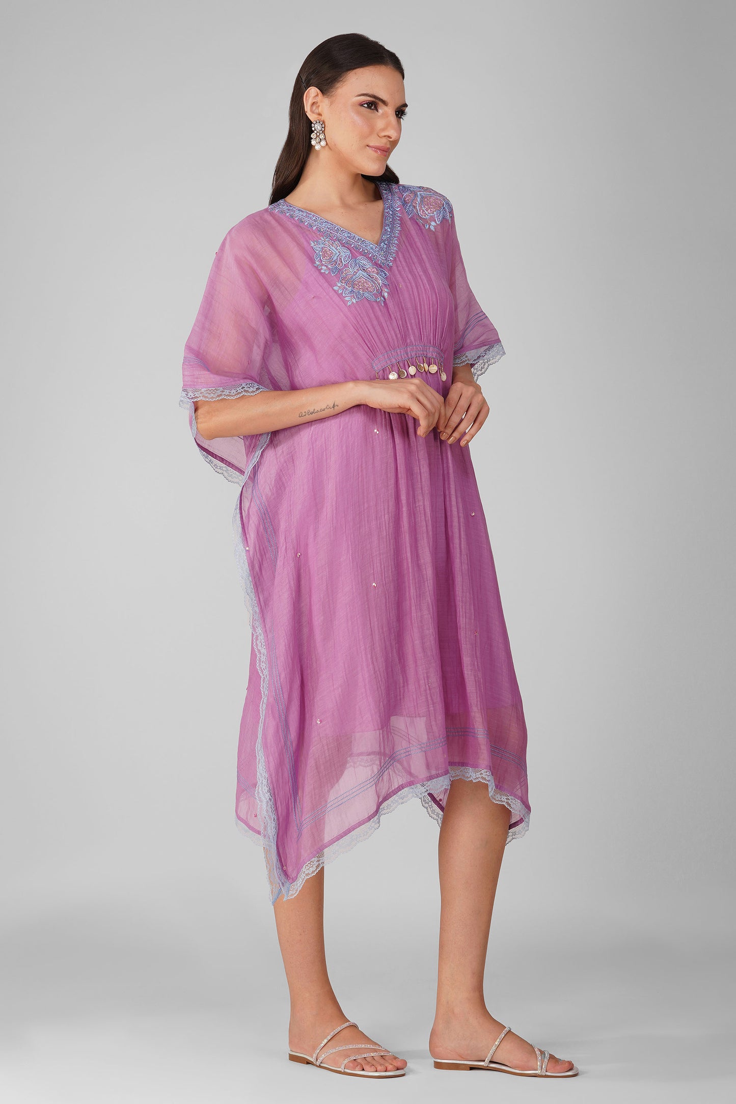 Purple Starry Rose Gathered Kaftan