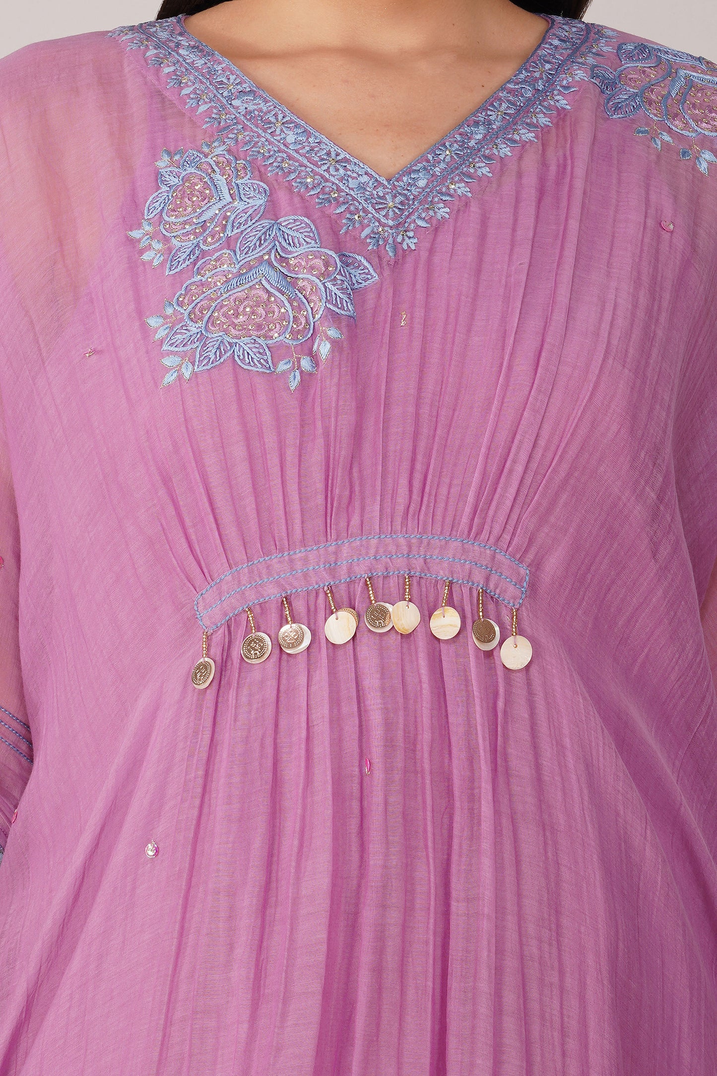 Purple Starry Rose Gathered Kaftan