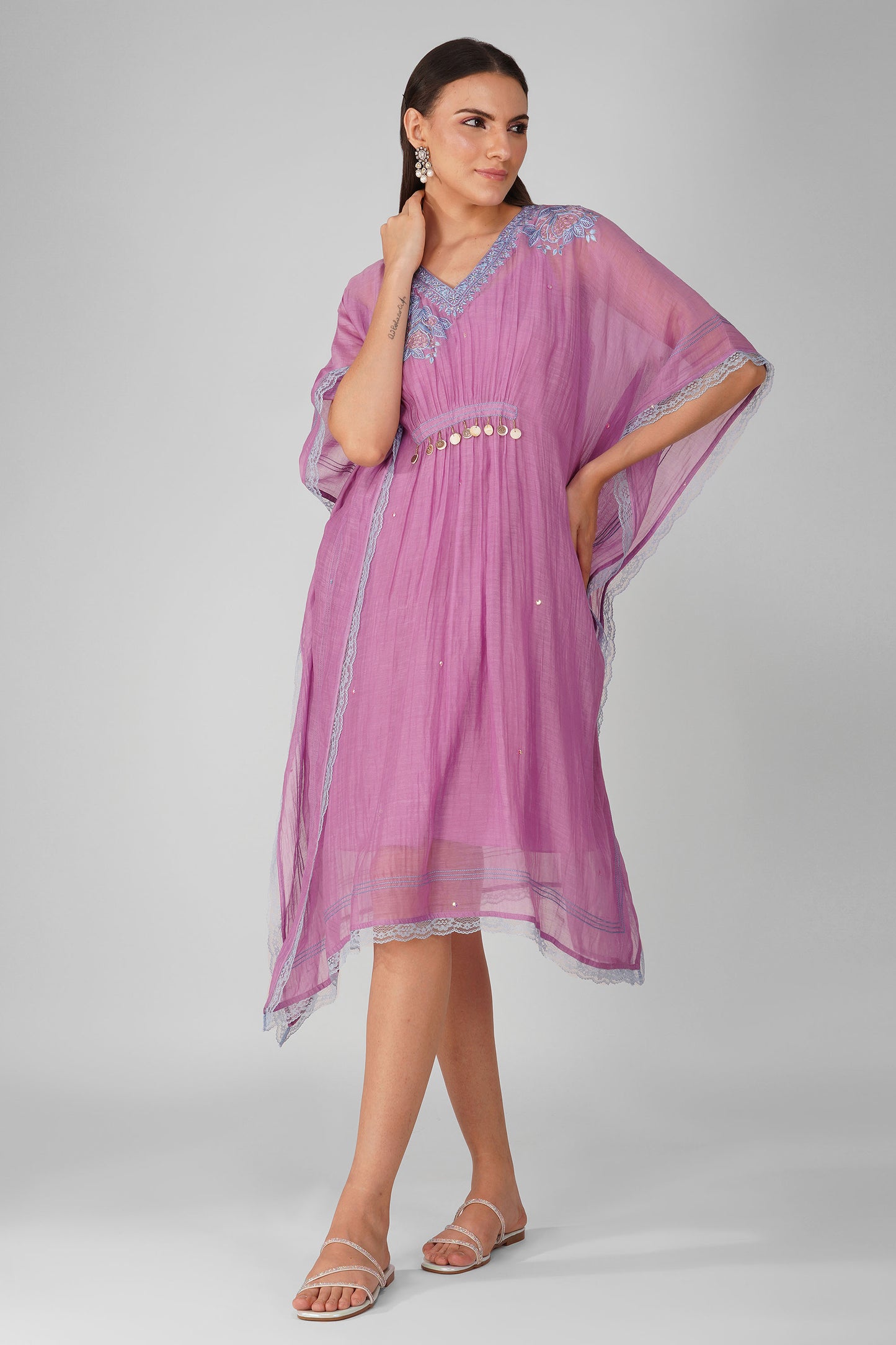 Purple Starry Rose Gathered Kaftan