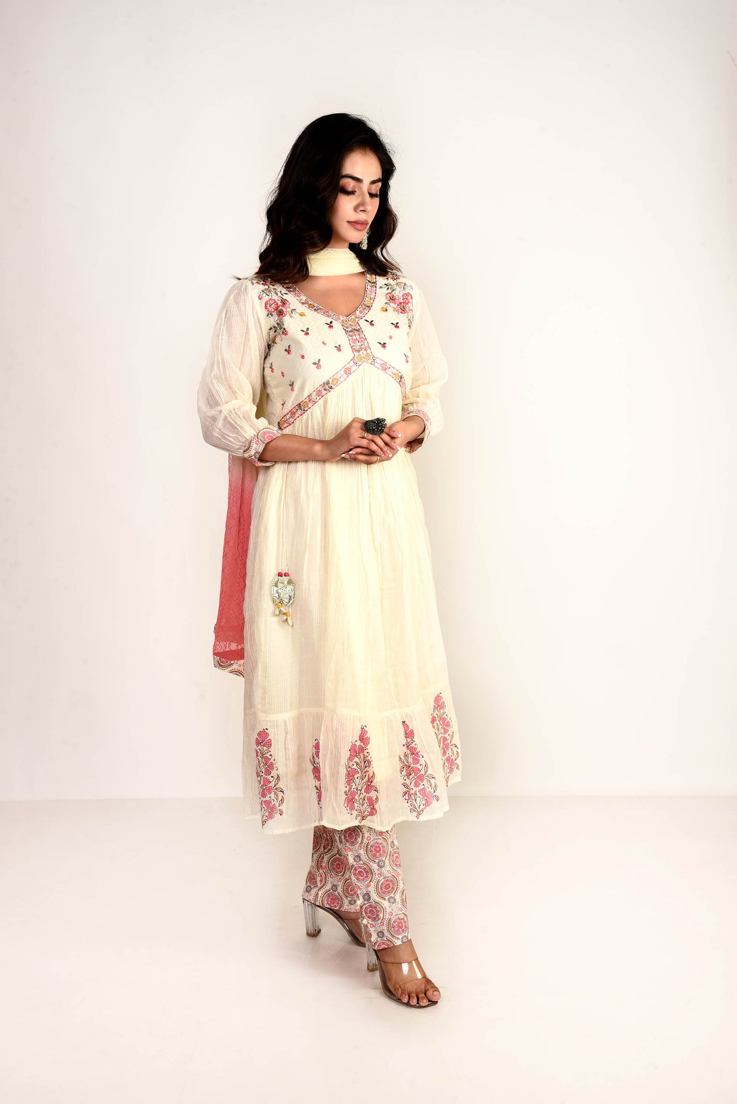 Off White Kora Mul Mul Embroidered kurta