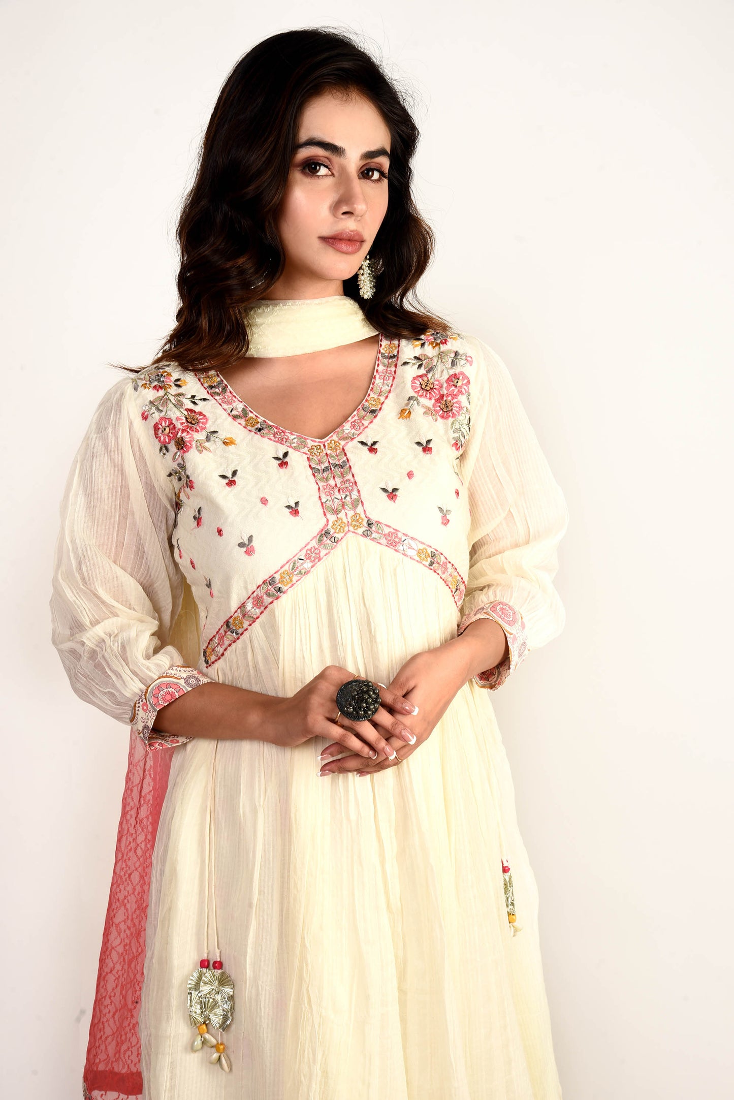 Off White Kora Mul Mul Embroidered kurta