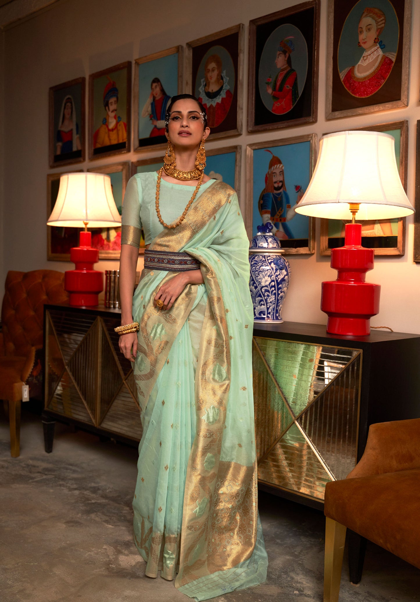 Mint Green Kariyana Modal Copper Zari Handloom Saree