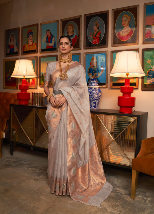 Soft Beige Kariyana Modal Copper Zari Handloom Saree