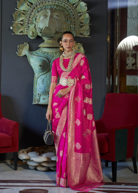 Pink Kelsey Nylon Pure Satin Handloom Saree