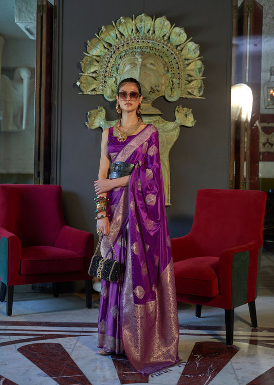 Violet Kelsey Nylon Pure Satin Handloom Saree