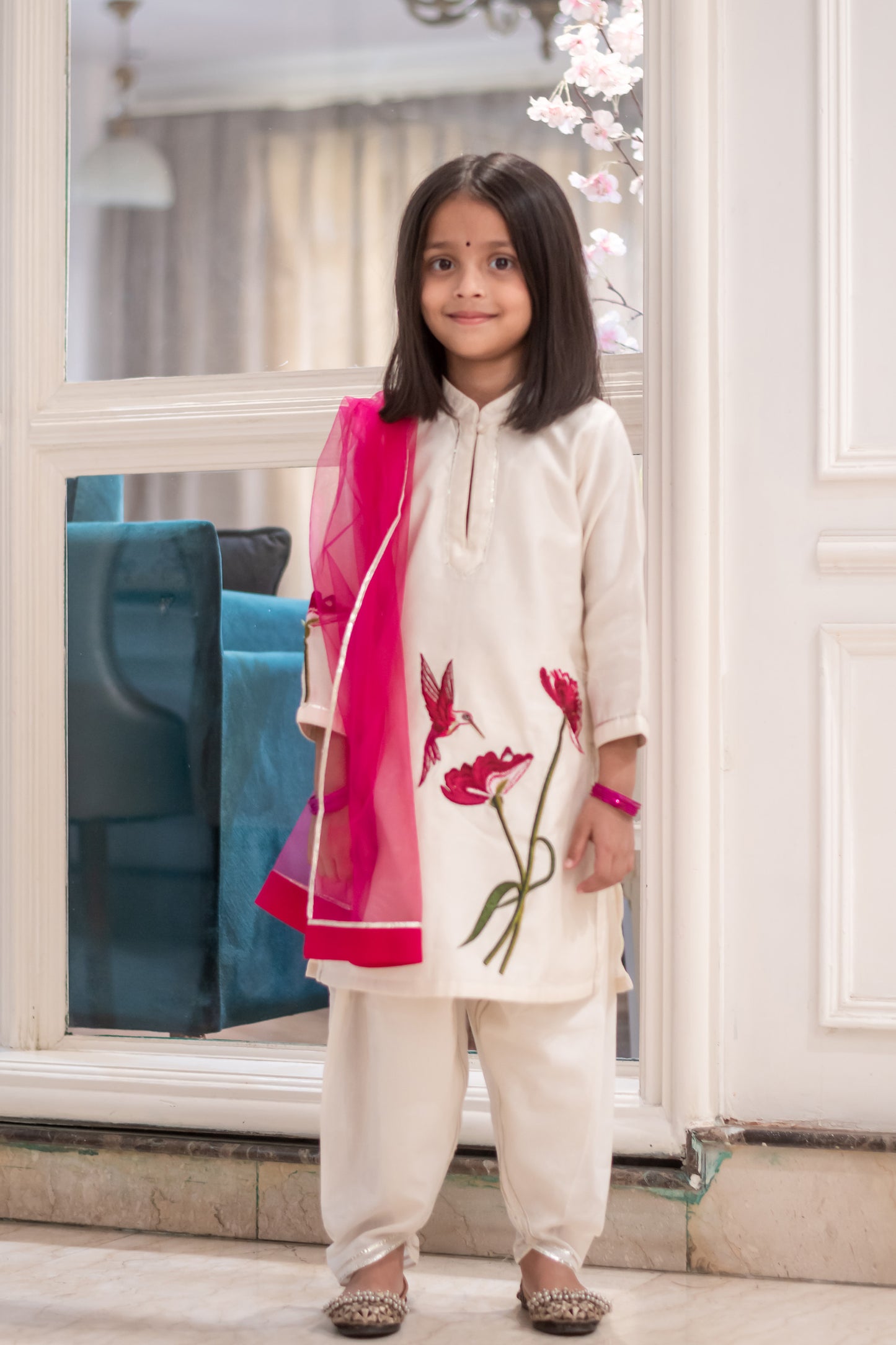 Ivory Embroided kids Kurta Payjama Set