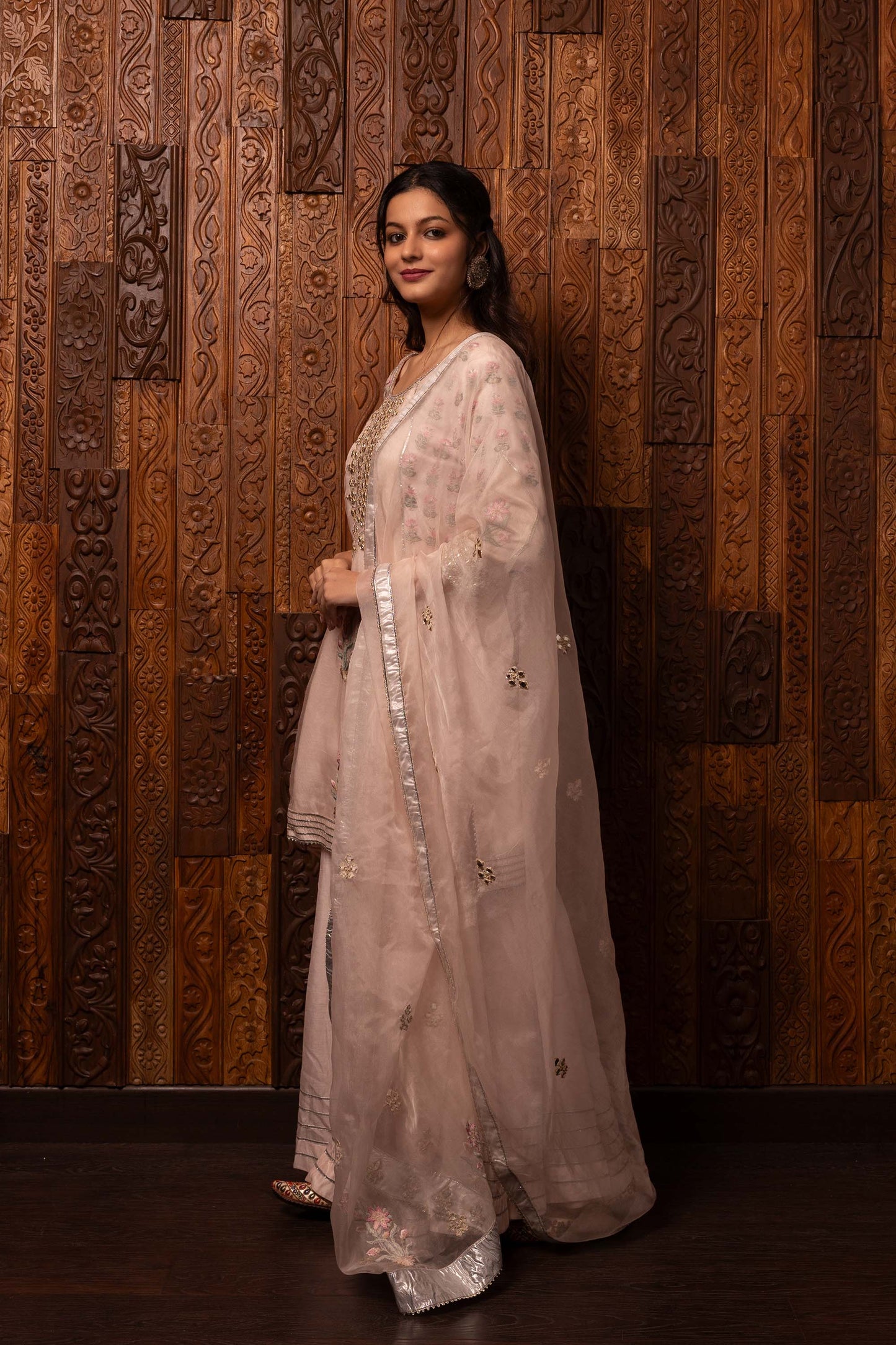 Tales of grace Light Pink Chanderi silk Embroidered Festive Sharara