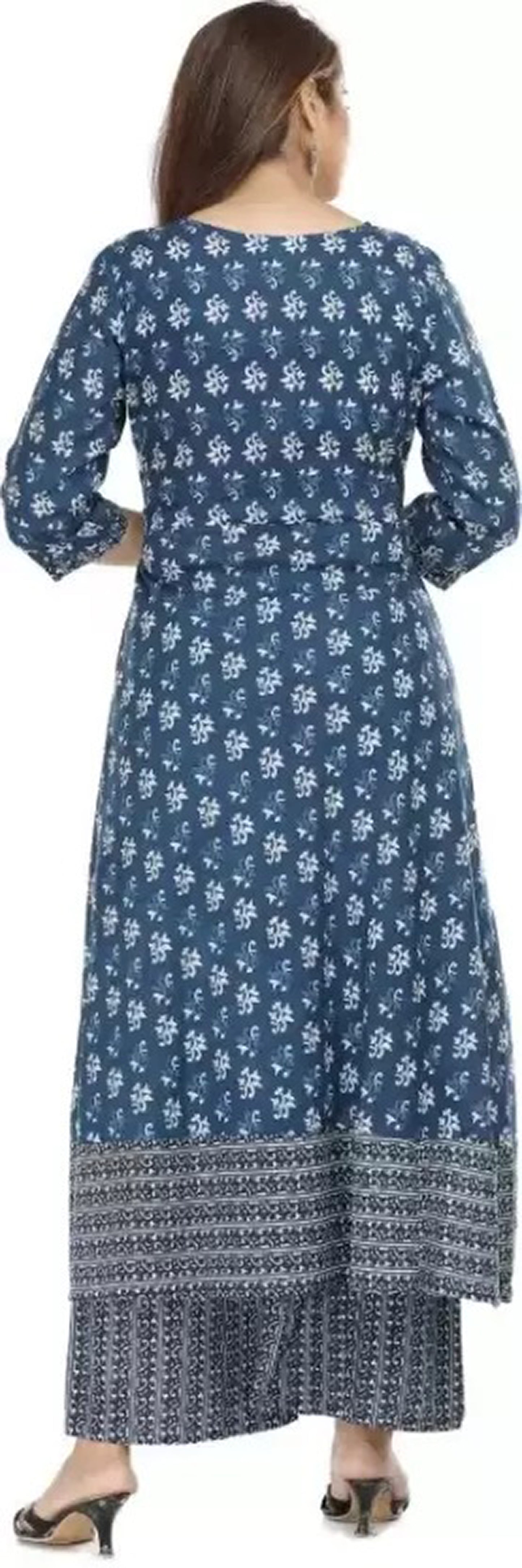 Riya Women Blue Printed Viscose Rayon Kurta And Palazzo Set