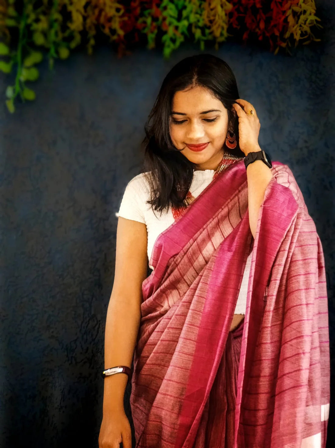 Glory Days Pink Viscose Silk Handloom saree