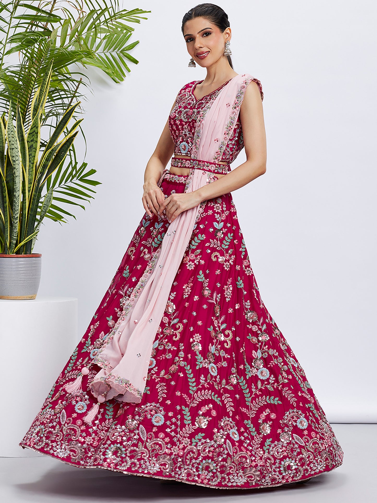 Rose Pure Georgette Sequins and thread embroidery Lehenga choli