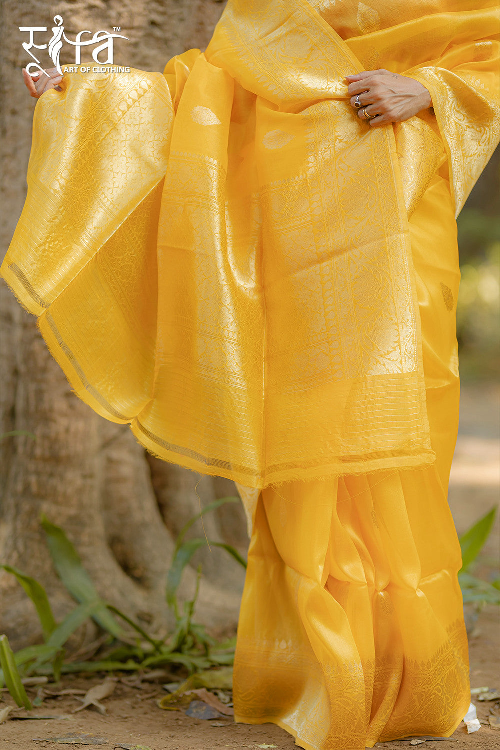 Handloom Sunshine Yellow Organza Banarasi Saree