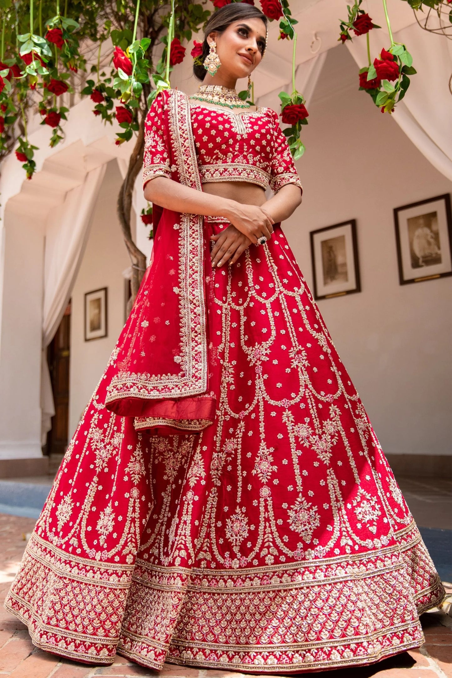 Red Raw Silk Bridal Lehenga