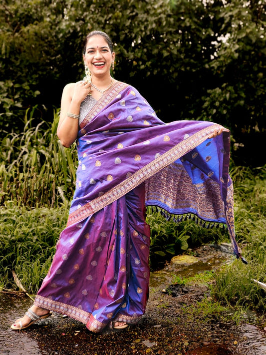 Dhatura Purple handloom Silk saree