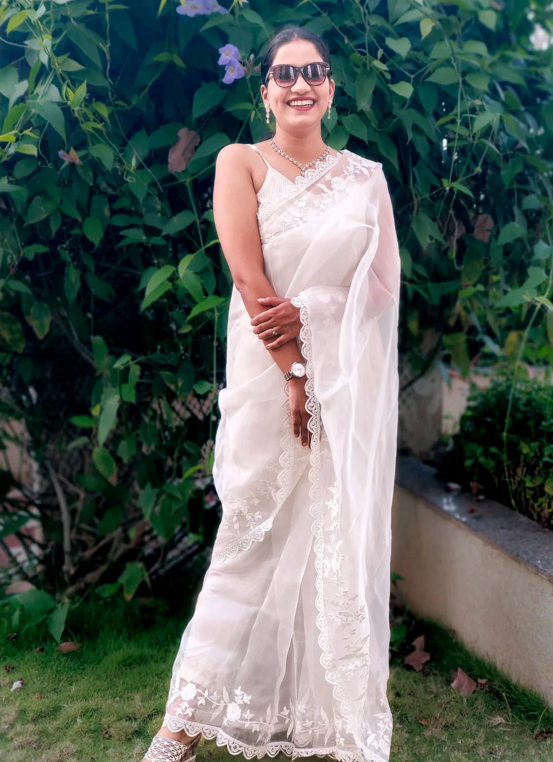 Ootd White Organza Handloom saree