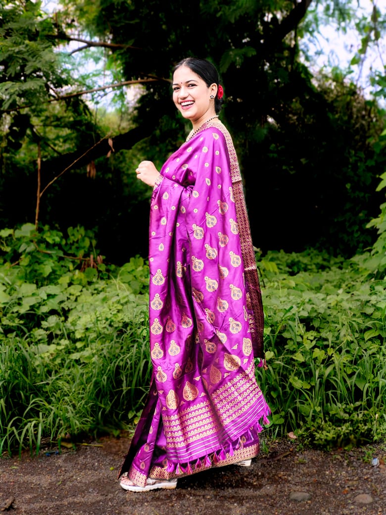 Adira Purple handloom silk saree