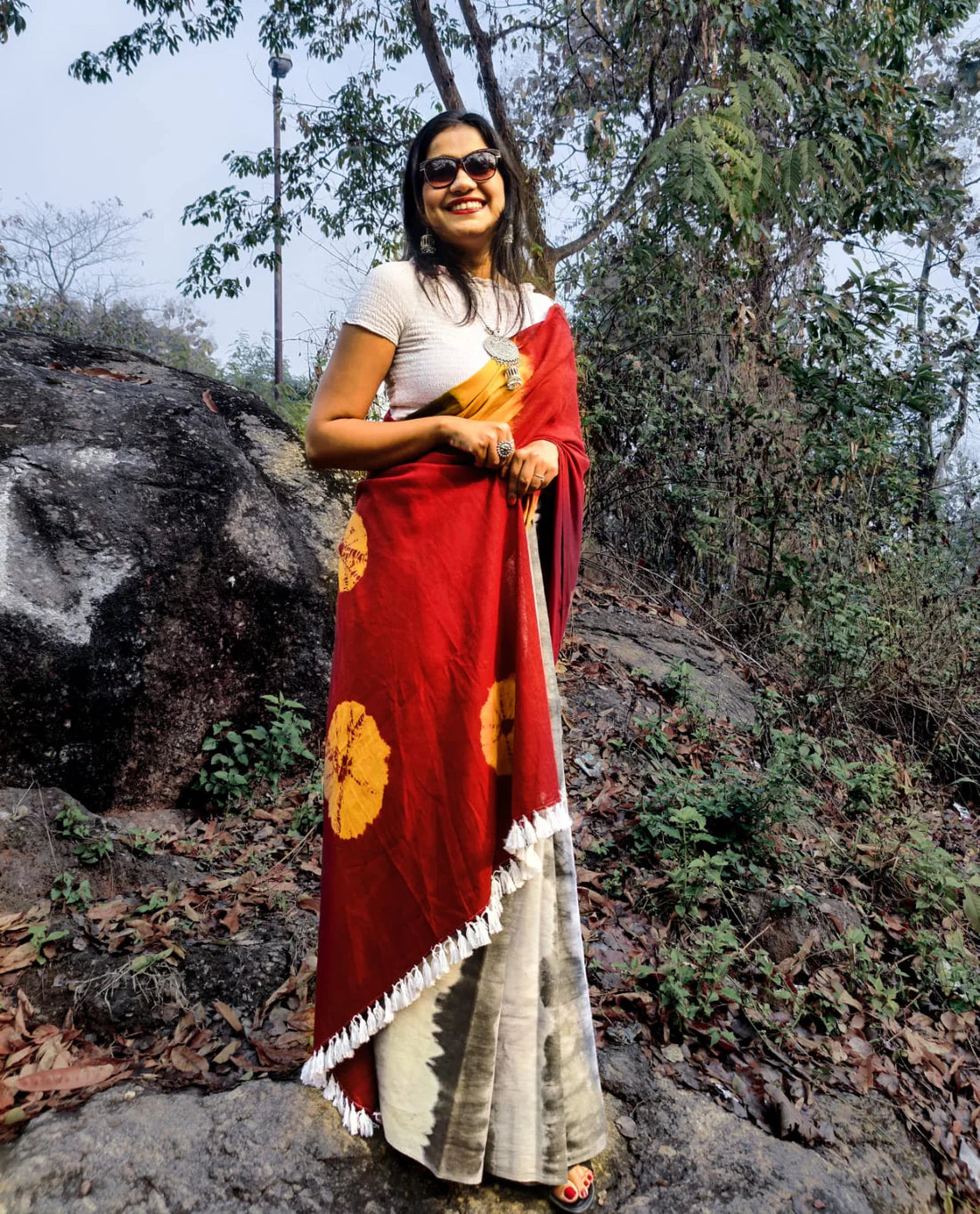 Monsoon Tunes Red Cotton Handloom saree