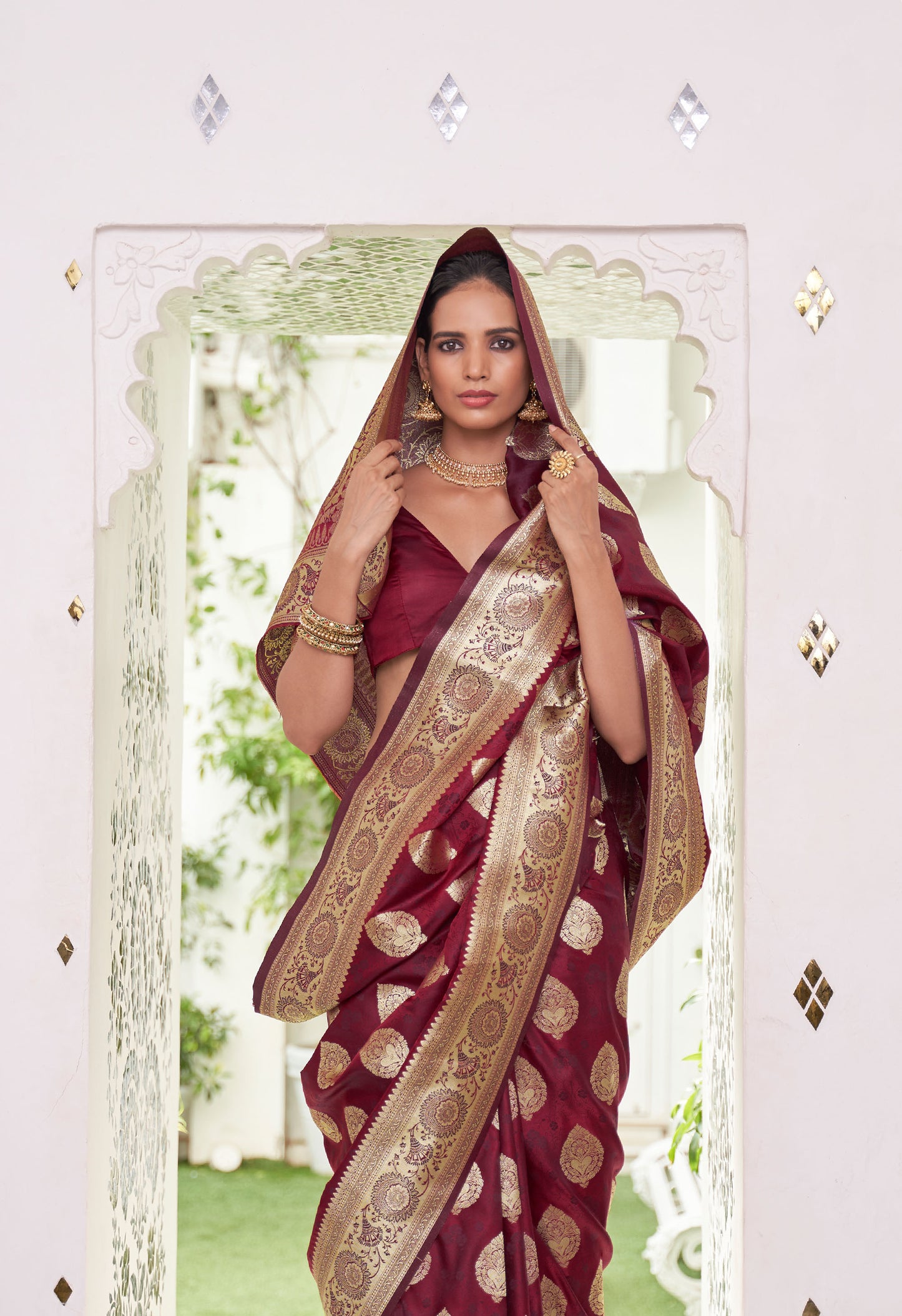 Wine Karnavati Pure Satin Silk Saree